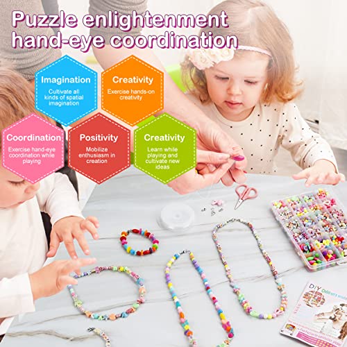 Electomania 600Pcs Bracelet Making Set,Bracelet Making Set for Girls,Jewellry Making Kit,Different Types and Shapes Colorful Acrylic Crafting Beads Kits Setfor Children Over Three Years Old, Multi - Image 3
