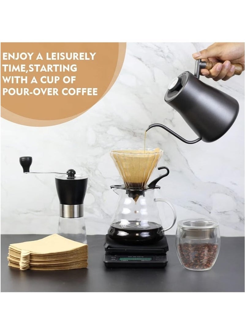 DENX Coffee Maker Kit, 12pcs Coffee Accessories Tools with Portable Carrying Bag, Drip Coffee Kit, 0.6L Coffee Kettle, 0.6 Litter Glass Coffee, 250 Ml Coffee Mug, Manual Coffee Grinder, Coffee Filter, Coffee Scale, Coffee Thermometer, Coffee Spoon, Sprayer, Cleaning Towel DX2573 - Image 5
