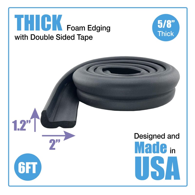 KidKusion Jumbo Edge Cushion | 6Ft | Black | Made in USA | Child Safety Edge Guard, Babyproof Furniture Bumper - Image 2