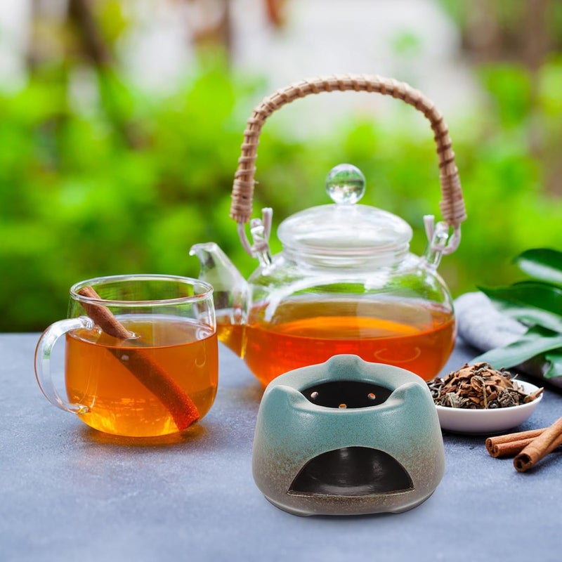 Ceramic Teapot Warmer Base with Tea Light Warmer Cushion Heat Retention for Flower Tea Brewing Home Use Round Green Glaze Temperature Control - Image 4