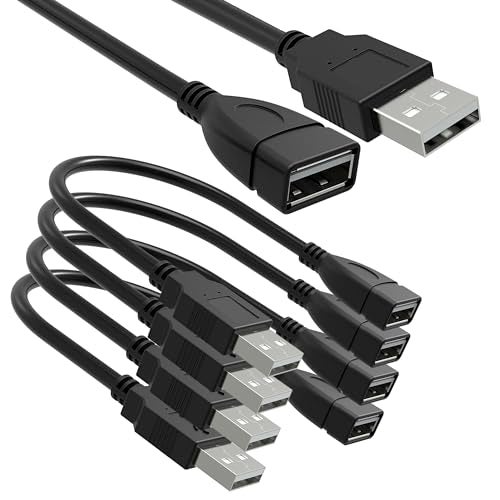 SaiTech IT 4 Pack (15cm - 6inch) Adjustable Flexible USB 2.0 Male to Female Extension Plug/Socket Adapter Cable - Shortest USB 2.0 Extension Cable - Image 1