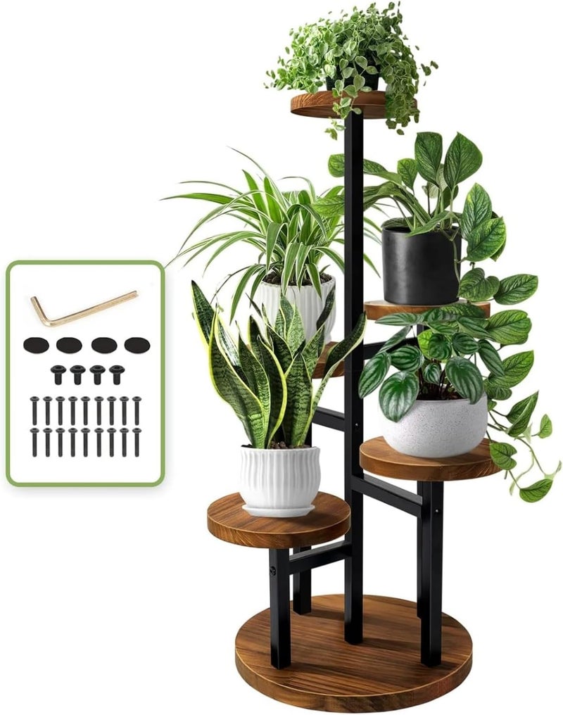 HOUSLET 3 Tier Plant Stand Indoor, Metal Wood Plant Stands For Indoor Plants Multiple, Corner Tiered Flower Plants Shelf Stand for Living Room Bedroom (5 Tier) - Image 1