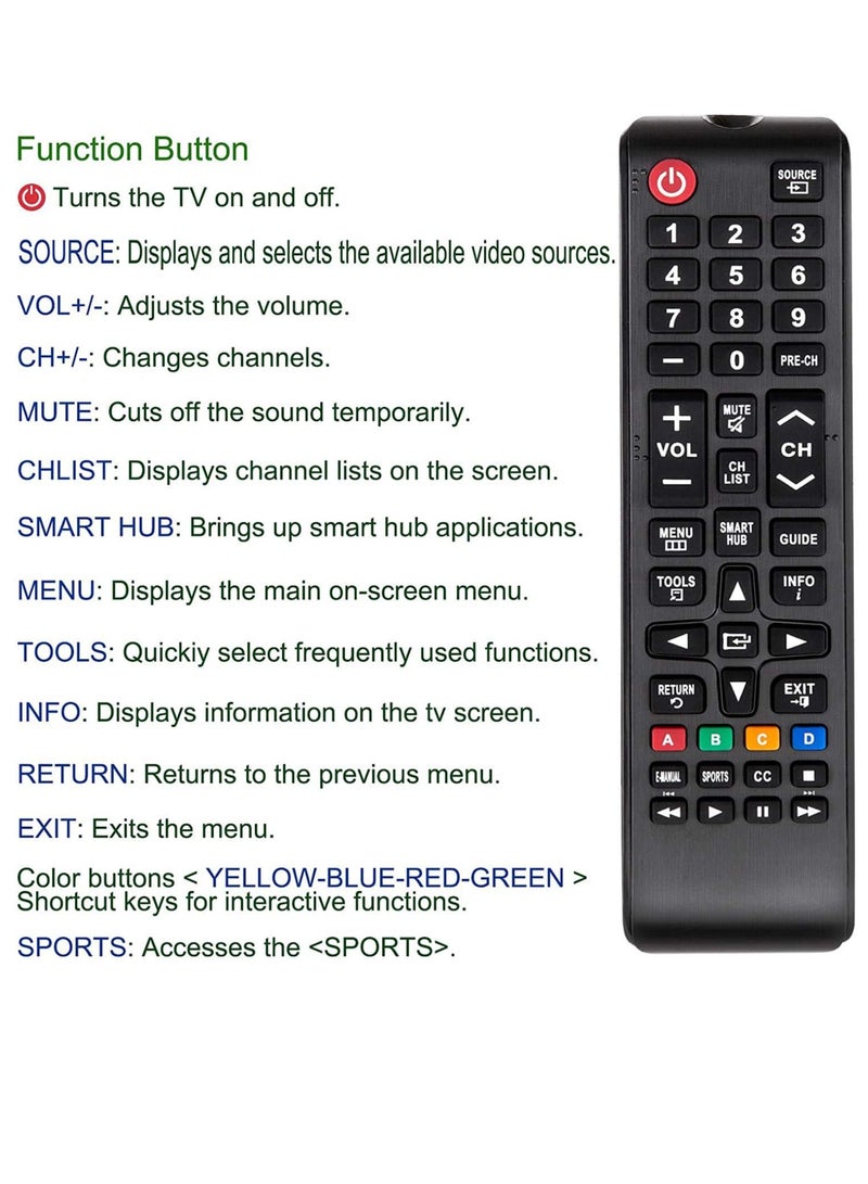 ELTRAZONE Universal Remote Control for Samsung Smart TV All Models LCD LED 3D HDTV Series AA59 and BN59 BN59-01199F AA59-00786A BN59-01175N BN59-01301A with battery - Image 3