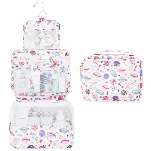 Mossio Hanging Toiletry Bag with Sturdy Hook - Large Portable Cosmetic Makeup Travel Organizer for Men & Women Colorful Planet - Image 2