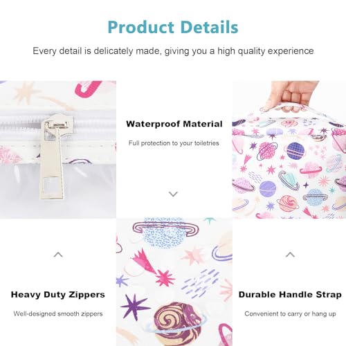 Mossio Hanging Toiletry Bag with Sturdy Hook - Large Portable Cosmetic Makeup Travel Organizer for Men & Women Colorful Planet - Image 5