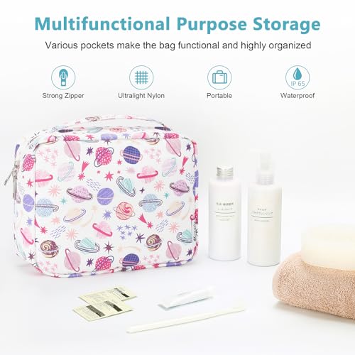 Mossio Hanging Toiletry Bag with Sturdy Hook - Large Portable Cosmetic Makeup Travel Organizer for Men & Women Colorful Planet - Image 3
