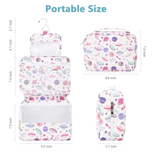 Mossio Hanging Toiletry Bag with Sturdy Hook - Large Portable Cosmetic Makeup Travel Organizer for Men & Women Colorful Planet - Image 4