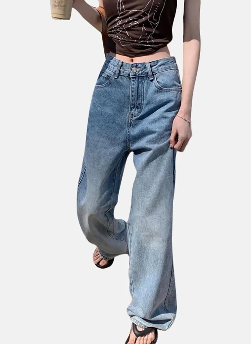 YUNIQEE Blue Solid Mid Rise Relaxed Wide Leg Jeans