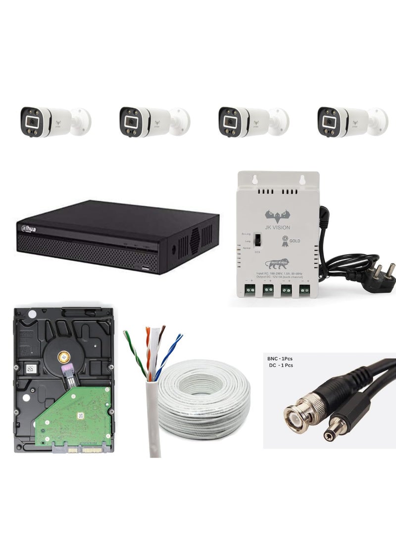 JK Vision JK Vision 24MP ColorVu CCTV Camera System for Home Office School 4 Bullet 500 GB Hard Disk 4 Channel Power Supply DVR 90Mtr Cable BNCDC  - Image 1