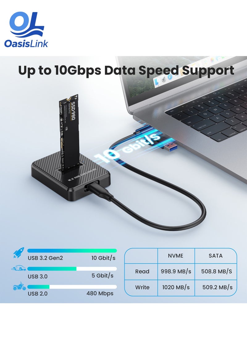 OasisLink ACASIS NVME SSD Reader Adapter, Aluminium Alloy Housing Fast Heat Dissipation, NVME to USB Docking Station, M.2 SSD to USB Adapter 10Gbps, Support M.2 (M Key) NVMe SSD and (B+M Key) SATA-Based SSD - Image 2