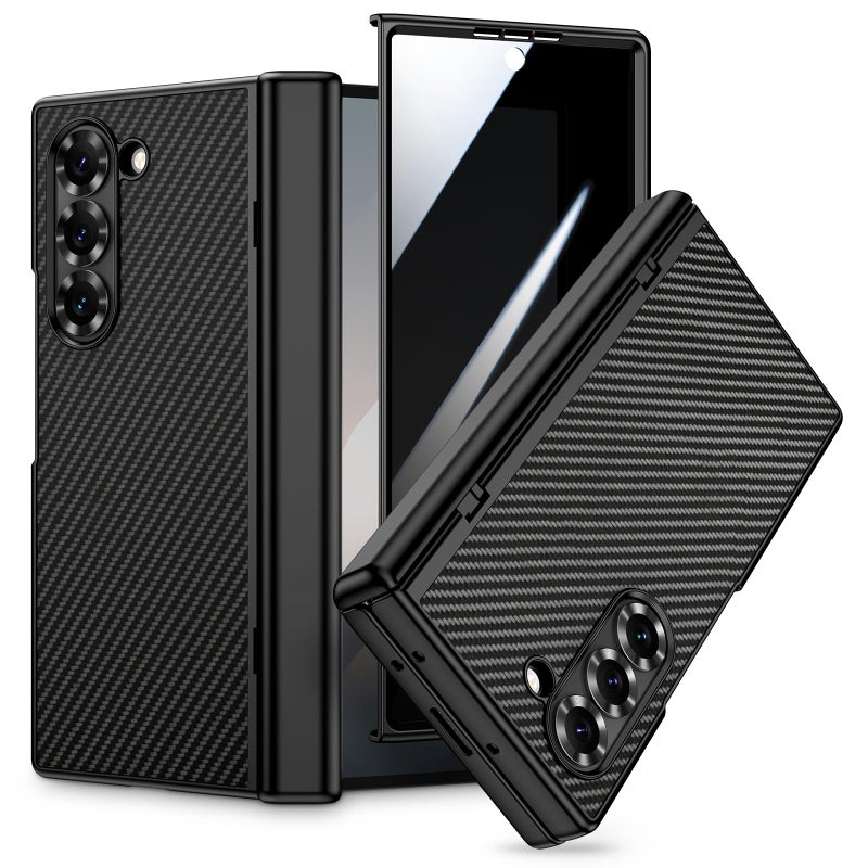 VEGO for GalaxyZFold6 Case Z Fold 6 Case with Builtin Privacy Screen Protector Hinge Protection Support Wireless Charging Slim PU Leather Cover for Samsung Galaxy Z Fold 6 5G Carbon Fiber - Image 2