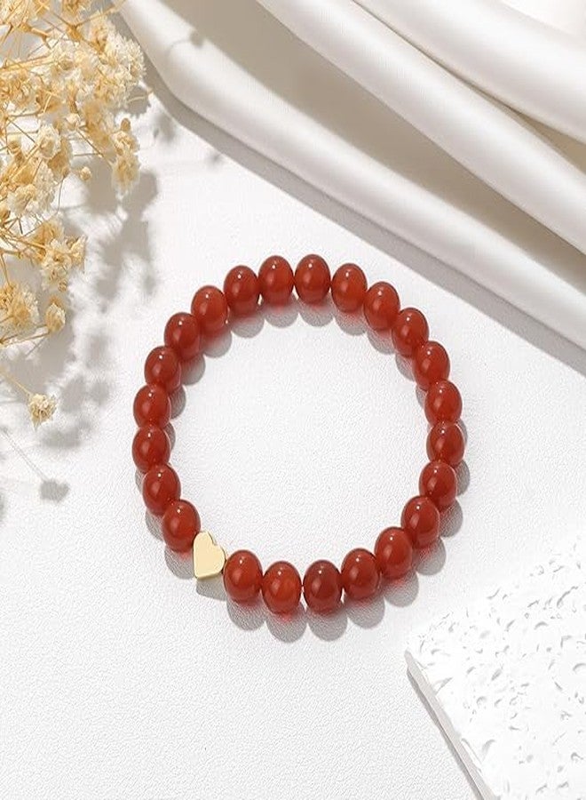 SUKHAD Natural Red Carnelian Bracelet for Men & Women | Healing Crystal Bracelet with Gold Heart Charm | Confidence Motivation Energy Gemstone Bracelet | Stretchable Beaded Jewelry - Image 3