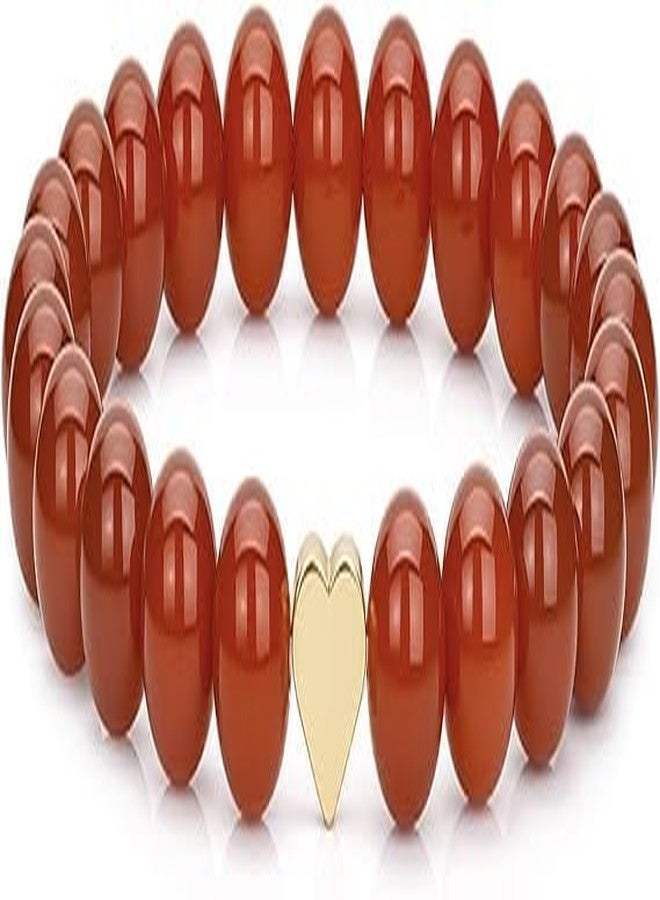 SUKHAD Natural Red Carnelian Bracelet for Men & Women | Healing Crystal Bracelet with Gold Heart Charm | Confidence Motivation Energy Gemstone Bracelet | Stretchable Beaded Jewelry - Image 1