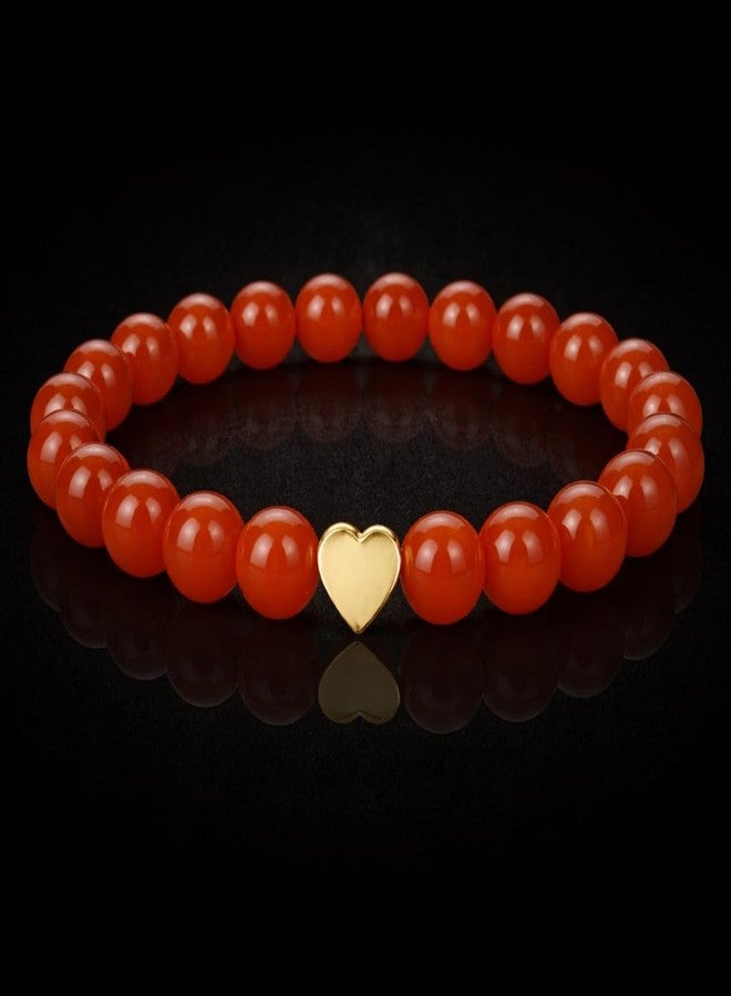 SUKHAD Natural Red Carnelian Bracelet for Men & Women | Healing Crystal Bracelet with Gold Heart Charm | Confidence Motivation Energy Gemstone Bracelet | Stretchable Beaded Jewelry - Image 4