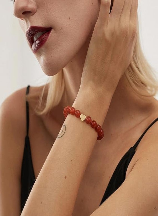 SUKHAD Natural Red Carnelian Bracelet for Men & Women | Healing Crystal Bracelet with Gold Heart Charm | Confidence Motivation Energy Gemstone Bracelet | Stretchable Beaded Jewelry - Image 5