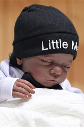 GYCV Realistic Reborn Baby Dolls Black Boy 19 Inch Lifelike Newborn Baby Boy Doll with Hair Weighted Cloth Body Baby Dolls African American Dark Skin Reborn Doll with Accessories for Kids Ages 3 - Image 5