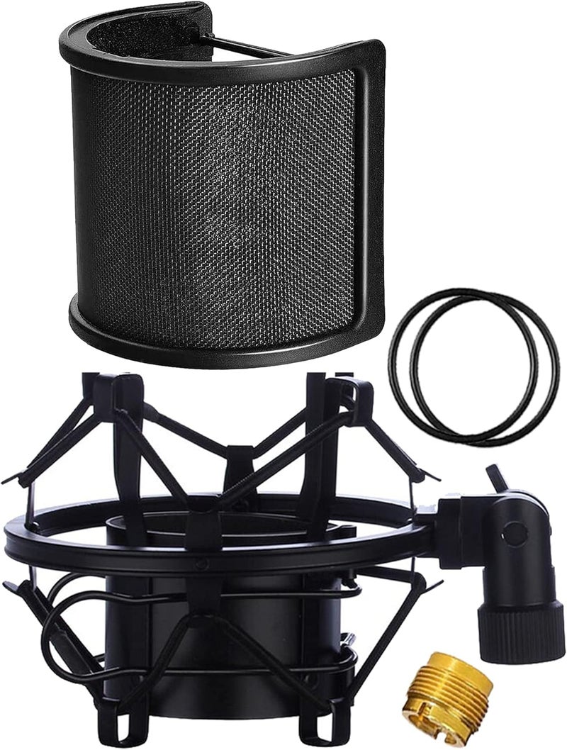 BTOOP Microphone Shock Mount with Pop Filter, Mic Anti-Vibration Suspension Shock Mount Holder Clip for Diameter 46mm-51mm Microphone - Image 1