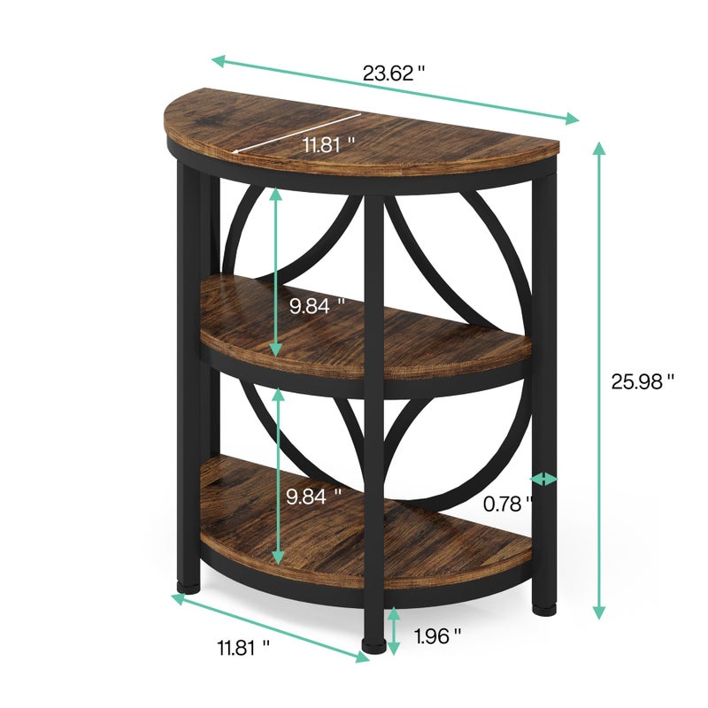 LITTLE TREE Half Round End Table, 3-Tier Narrow Side Table with Metal Frame, Half Circle Table, Half Moon Small Coffee Accent Table Bedside Table for Living Room, Bedroom - Image 4