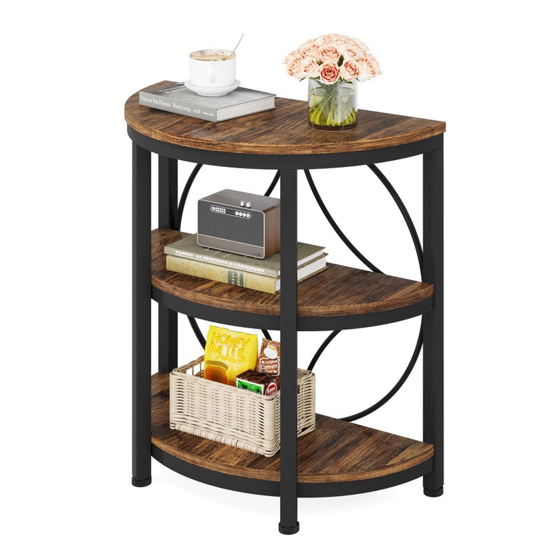LITTLE TREE Half Round End Table, 3-Tier Narrow Side Table with Metal Frame, Half Circle Table, Half Moon Small Coffee Accent Table Bedside Table for Living Room, Bedroom - Image 1
