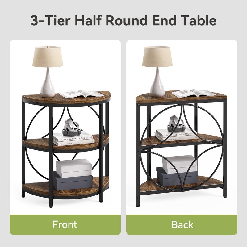 LITTLE TREE Half Round End Table, 3-Tier Narrow Side Table with Metal Frame, Half Circle Table, Half Moon Small Coffee Accent Table Bedside Table for Living Room, Bedroom - Image 3