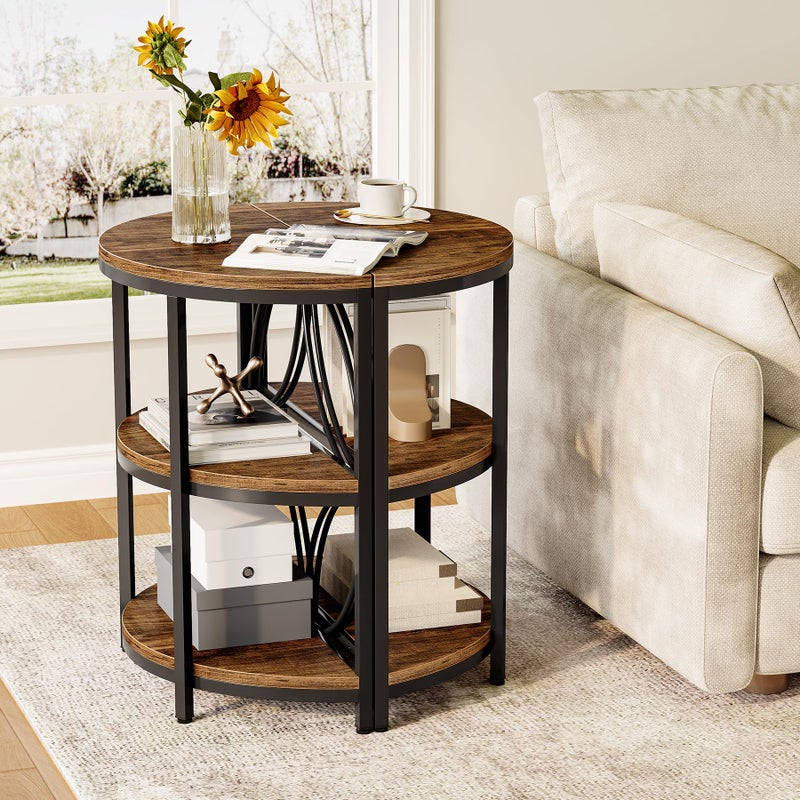 LITTLE TREE Half Round End Table, 3-Tier Narrow Side Table with Metal Frame, Half Circle Table, Half Moon Small Coffee Accent Table Bedside Table for Living Room, Bedroom - Image 2