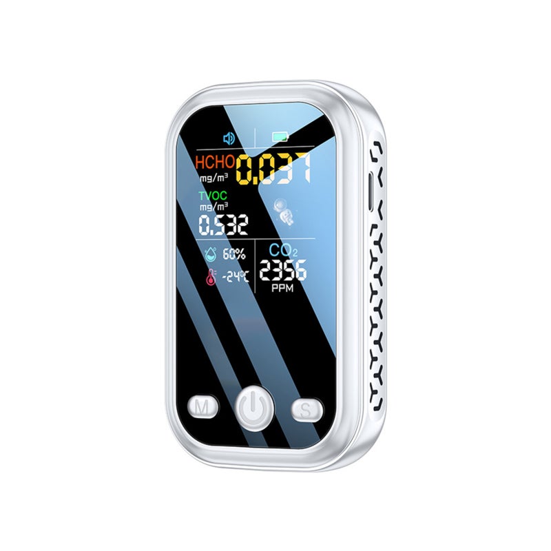 Co2 Detector Portable: 5-In-1 Air Quality Monitor With Precise Readings, Compact Lightweight Design, Real-Time Lcd Display - Alarm Function For Home, Office, Vehicle Indoor Monitoring - Image 1