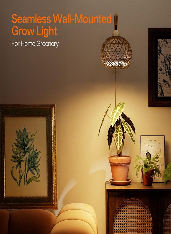 Bstrip Hanging Grow Lights for Indoor Plants, 18W Full Spectrum, Boho Rattan Lantern Shade, 3800K Wall-Mounted Decorative Plant Light with 9.8FT Power Cord, Ideal for Tall Plants, Flowers - Image 2
