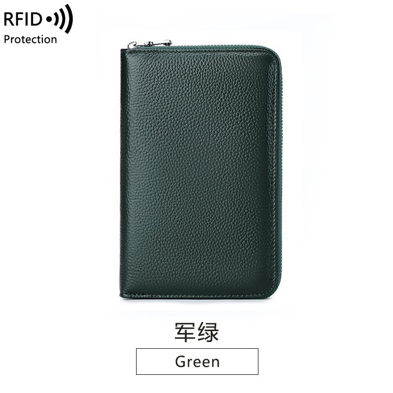 Top Layer Cowhide RFID Passant Bag Zipper Long Pockets Multi-function ID Bag Large Capacity Genuine Leather Clutch Bag - Image 1