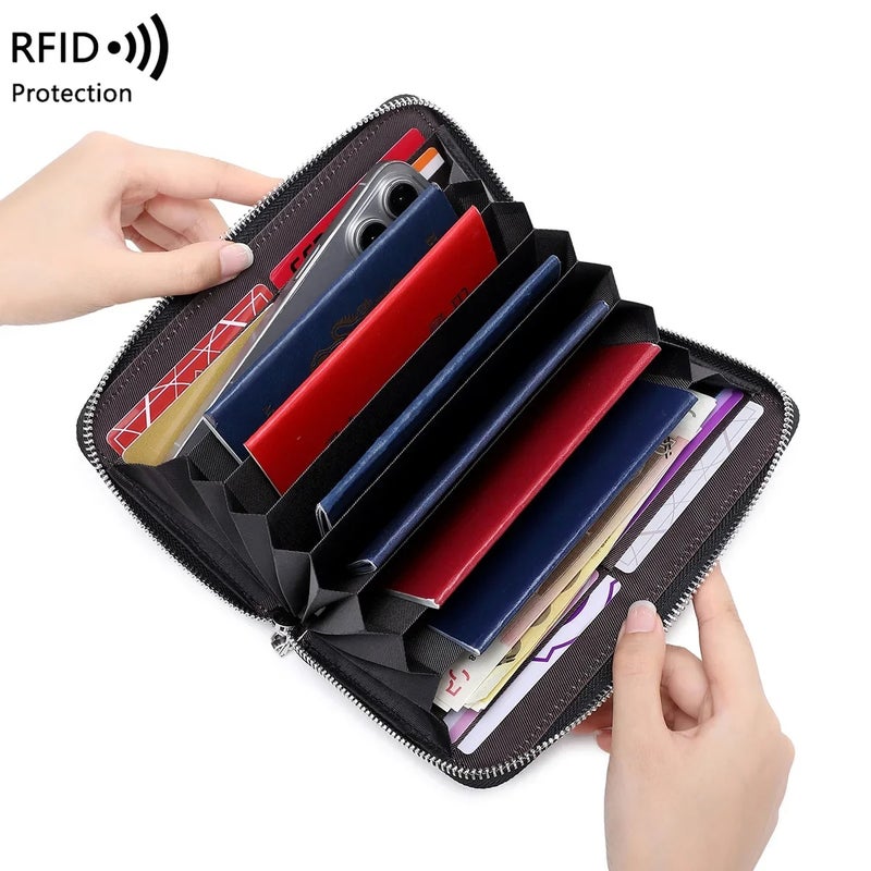 Top Layer Cowhide RFID Passant Bag Zipper Long Pockets Multi-function ID Bag Large Capacity Genuine Leather Clutch Bag - Image 4