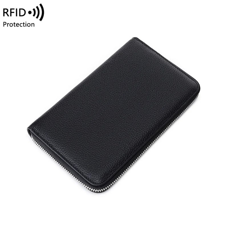 Top Layer Cowhide RFID Passant Bag Zipper Long Pockets Multi-function ID Bag Large Capacity Genuine Leather Clutch Bag - Image 5