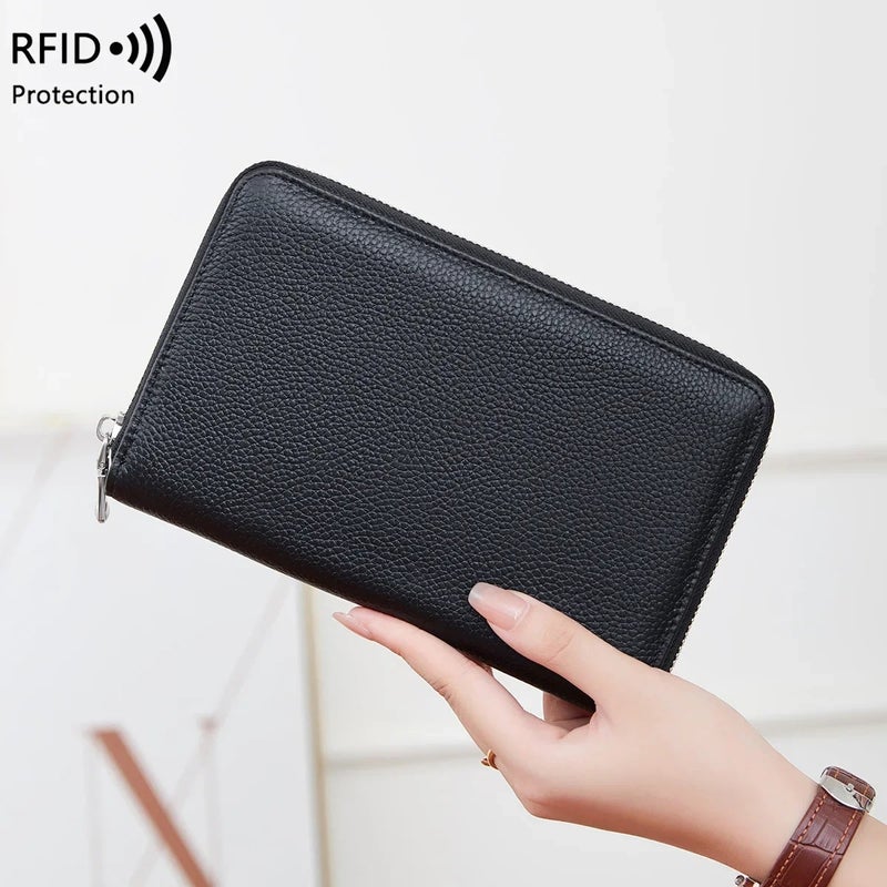 Top Layer Cowhide RFID Passant Bag Zipper Long Pockets Multi-function ID Bag Large Capacity Genuine Leather Clutch Bag - Image 3
