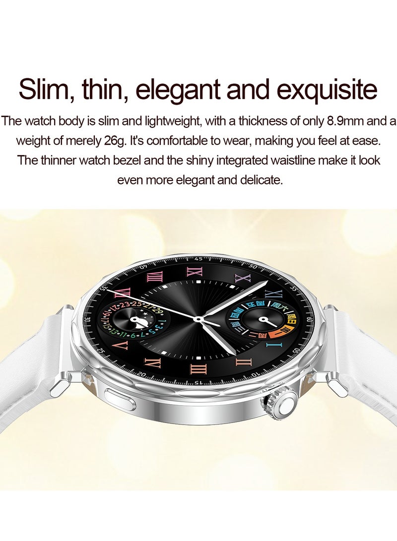 RollsTimi  Ladies Smart Watch, Thin Strap Design, High-Definition 1.6-Inch Screen, Nano-Grade IP68 Waterproof, 350 mAh Long Battery, Intelligent Bluetooth Call, Compatible With Android And IOS, Fashion Smartwatch, EX200 Leather Silver White - Image 2