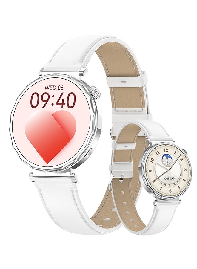RollsTimi  Ladies Smart Watch, Thin Strap Design, High-Definition 1.6-Inch Screen, Nano-Grade IP68 Waterproof, 350 mAh Long Battery, Intelligent Bluetooth Call, Compatible With Android And IOS, Fashion Smartwatch, EX200 Leather Silver White - Image 1