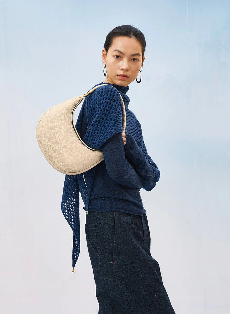 سونغمونت، متوسطة القمر انحناء حقيبة سلسلة، رأس الجلد، سعة كبيرة، حقيبة الهلال، حقيبة واحدة كتف تحت الذراع - العاج - Image 3