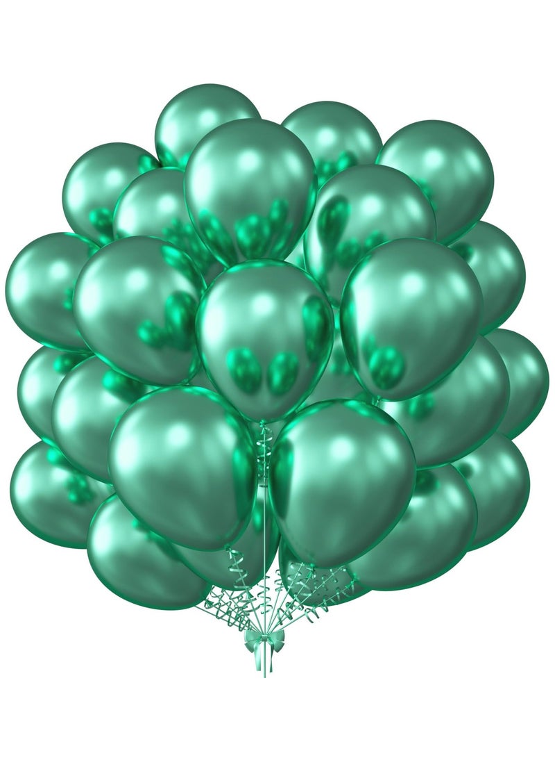 مجموعة من 50 بالونًا أخضر معدنيًا، بالونات لاتكس نابضة بالحياة مقاس 12 بوصة، مناسبة لأعياد الميلاد واحتفالات العيد الوطني السعودي ومناسبات الحفلات الأخرى. - Image 1