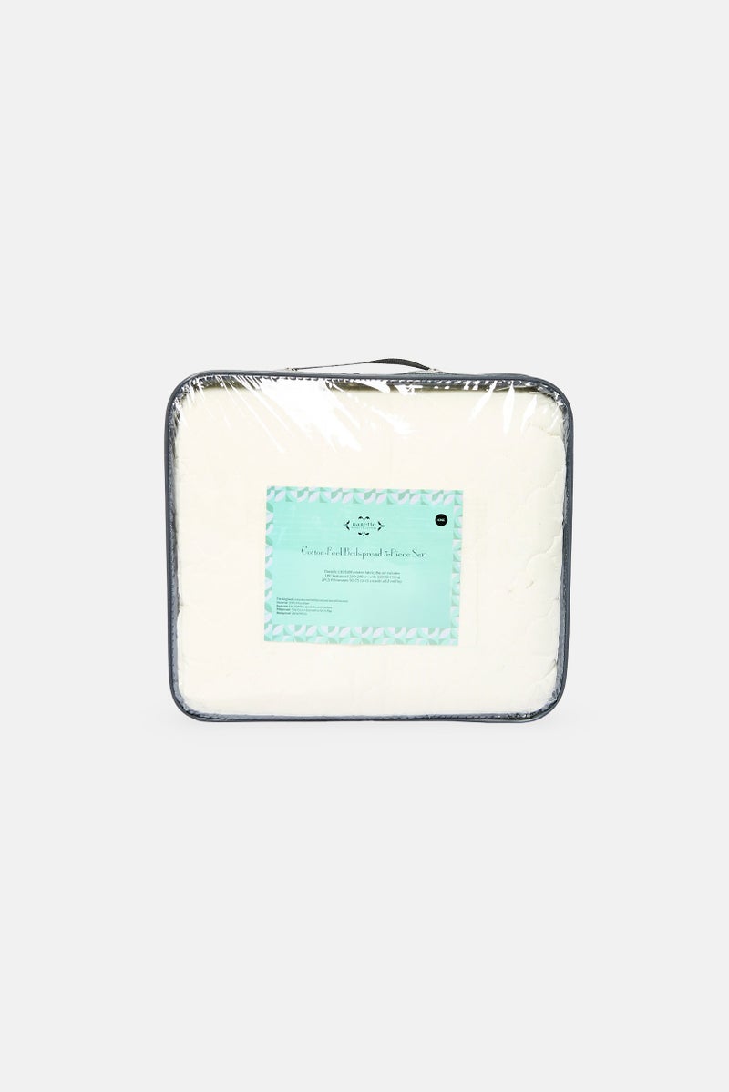 Nanette lepore 3 Pieces King Quilted Bedspread With Pillow Case Set, Ivory  - Image 1