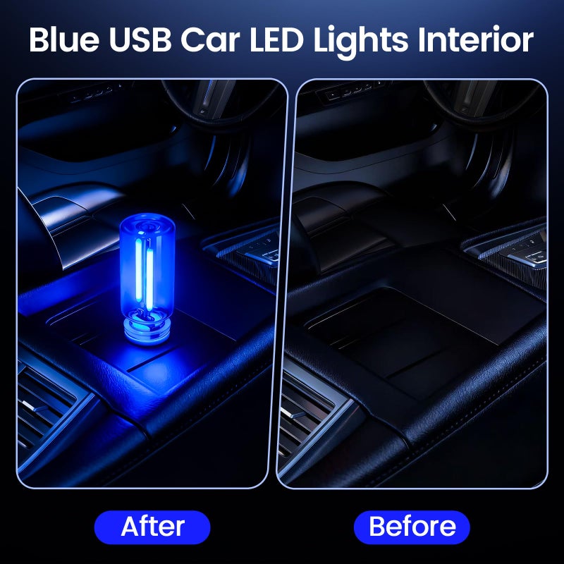 Kairiyard 2 PCS Blue USB Interior Car Ambient Lights, Touch Control Adjustable Brightness Plug-in Retro Glass Bottle LED Night Lights for Car Bedroom Camping Party Holiday Decoration - Image 2