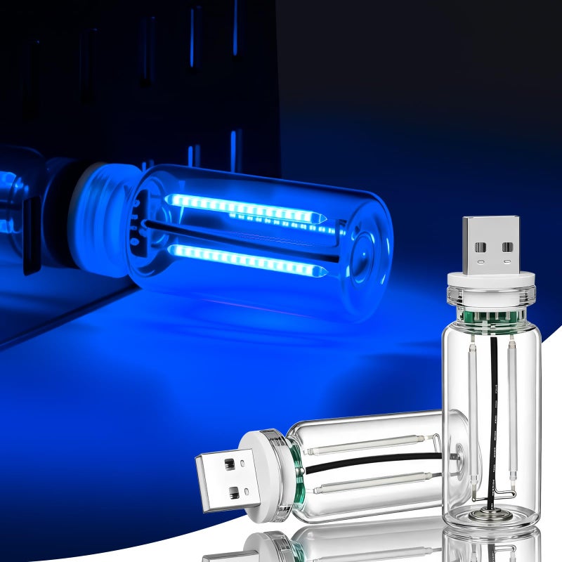 Kairiyard 2 PCS Blue USB Interior Car Ambient Lights, Touch Control Adjustable Brightness Plug-in Retro Glass Bottle LED Night Lights for Car Bedroom Camping Party Holiday Decoration - Image 1