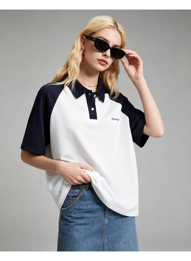 GANT Unisex Short Sleeve Raglan Polo Shirt Casual Daily Wear White Navy - Image 5