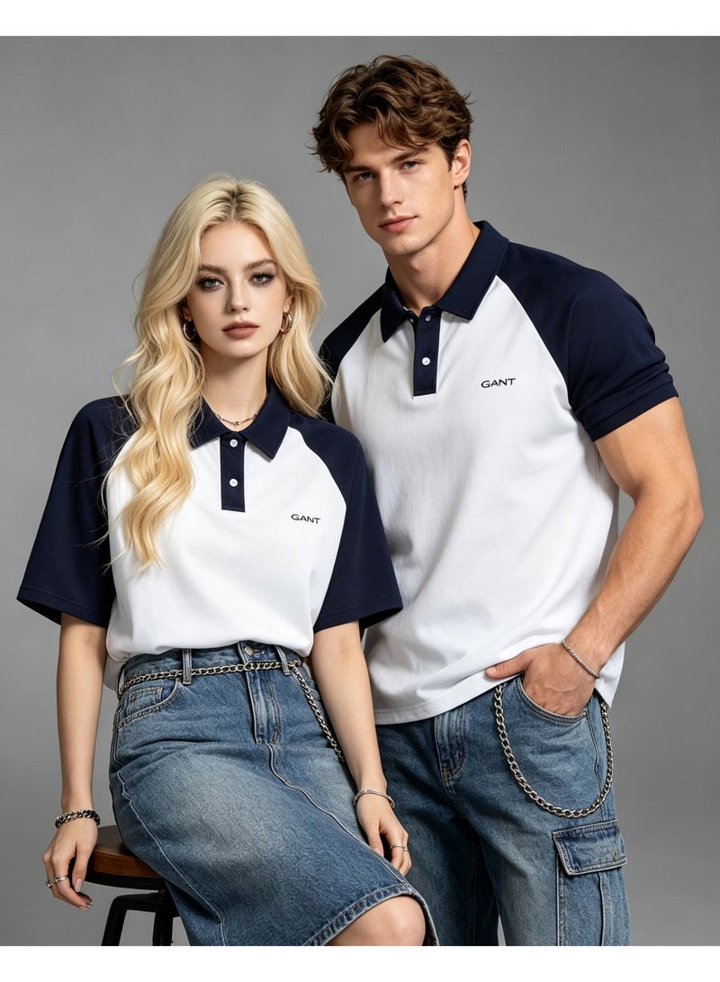 GANT Unisex Short Sleeve Raglan Polo Shirt Casual Daily Wear White Navy - Image 1