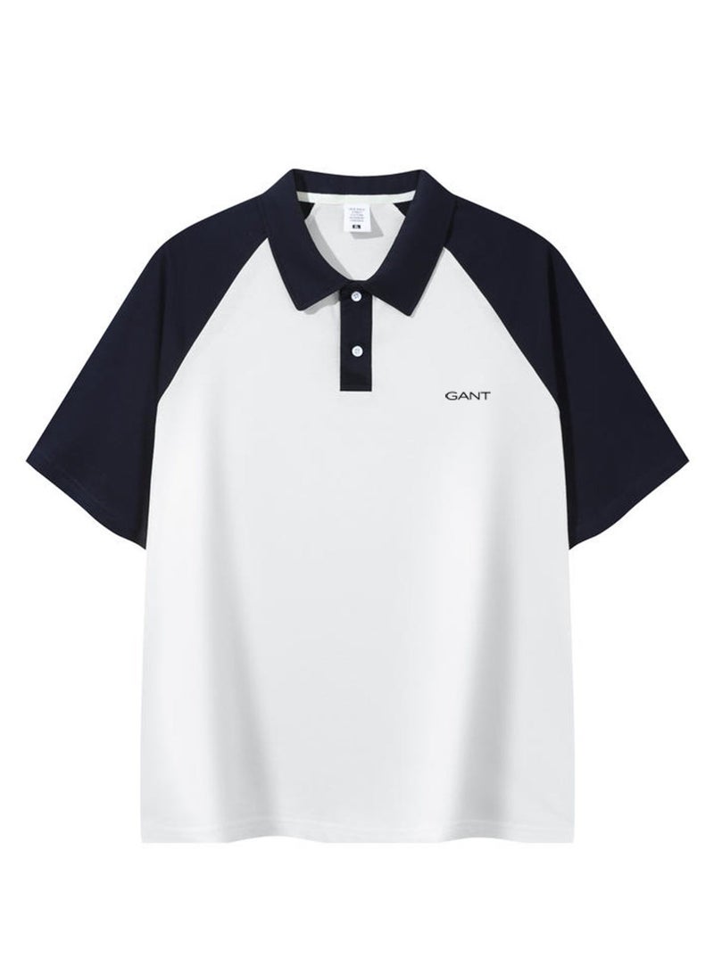 GANT Unisex Short Sleeve Raglan Polo Shirt Casual Daily Wear White Navy - Image 3