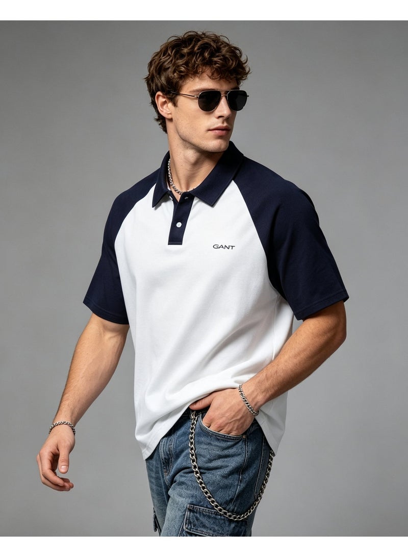 GANT Unisex Short Sleeve Raglan Polo Shirt Casual Daily Wear White Navy - Image 2