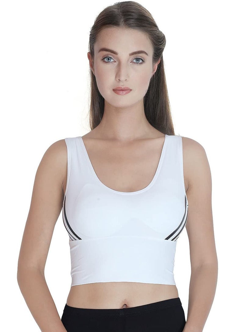Glamroot Women's Nylon Longline Padded Wire Free Sports Bra, White - Image 1