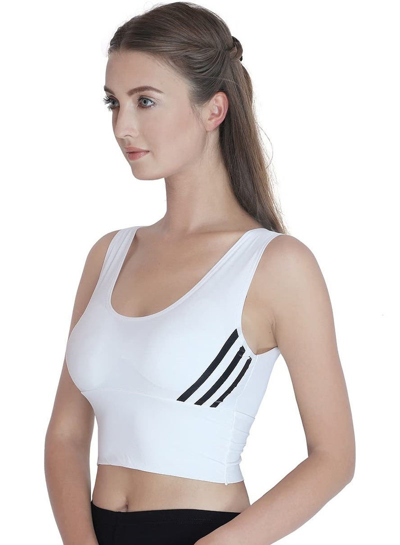 Glamroot Women's Nylon Longline Padded Wire Free Sports Bra, White - Image 3