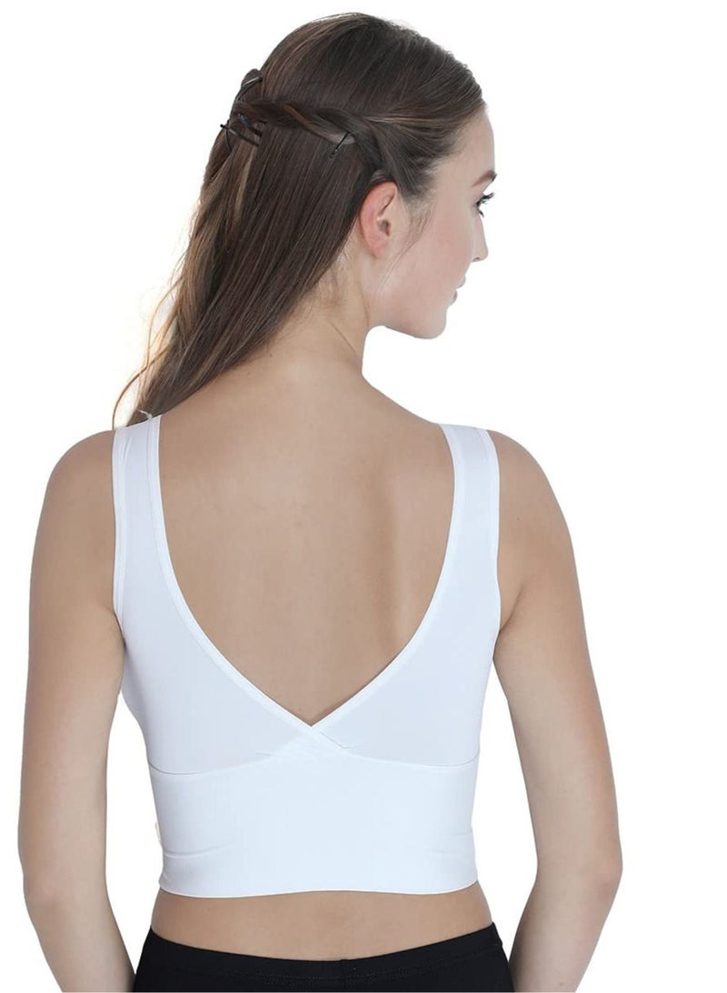 Glamroot Women's Nylon Longline Padded Wire Free Sports Bra, White - Image 2