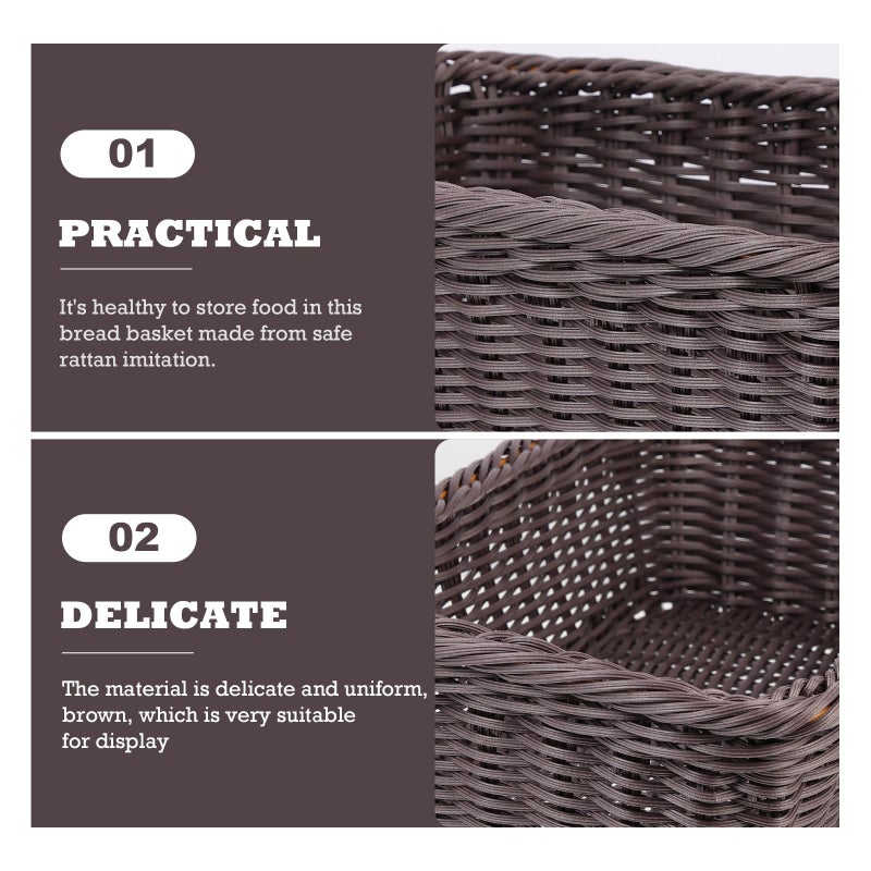 Plastic Woven Bread Basket Desktop Storage 30X20X10Cm Deep Coffee Color - Image 4