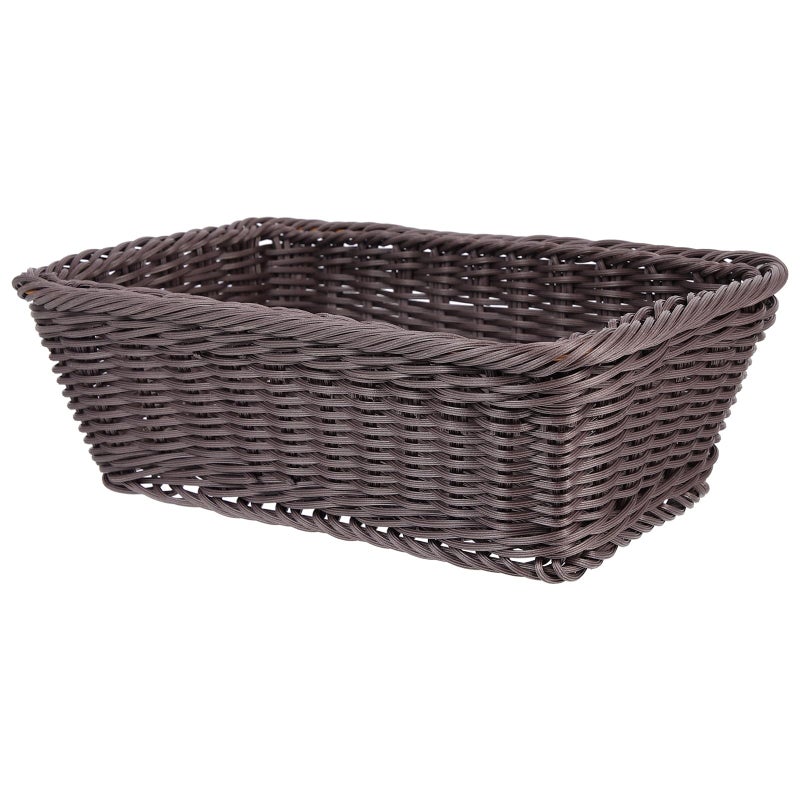 Plastic Woven Bread Basket Desktop Storage 30X20X10Cm Deep Coffee Color - Image 2