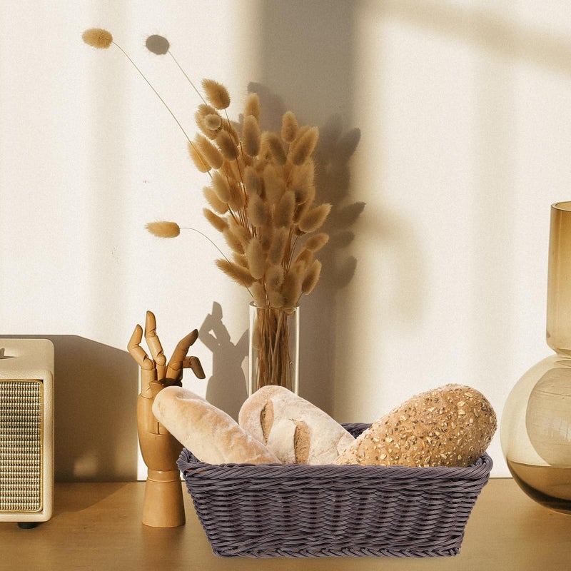 Plastic Woven Bread Basket Desktop Storage 30X20X10Cm Deep Coffee Color - Image 5