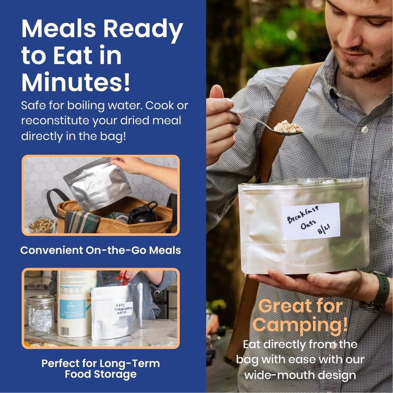 Wallaby 30 Count MRE Mylar Bags with 400cc Oxygen Absorbers, 15 Mil Total Thickness Long-Term Food Storage Pouches, 6.5x8.5 Stand-Up Zipper Heat-Sealable Airtight Packaging - Silver - Image 2