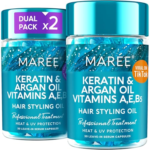MAREE Hair Oil for Frizzy - Hair Vitamins Keratin Styling Capsules 2 PACK with Jojoba & Argan Oil - Anti Frizz Serum for Women - Frizzy, Damaged, Dry & Curly - Sérum Gotas & Aceite Para el Cabello - Image 1